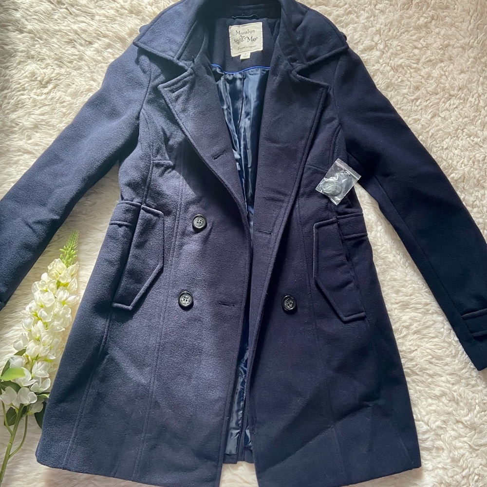 Navy Blue Double-Breasted Pea Coat - Small